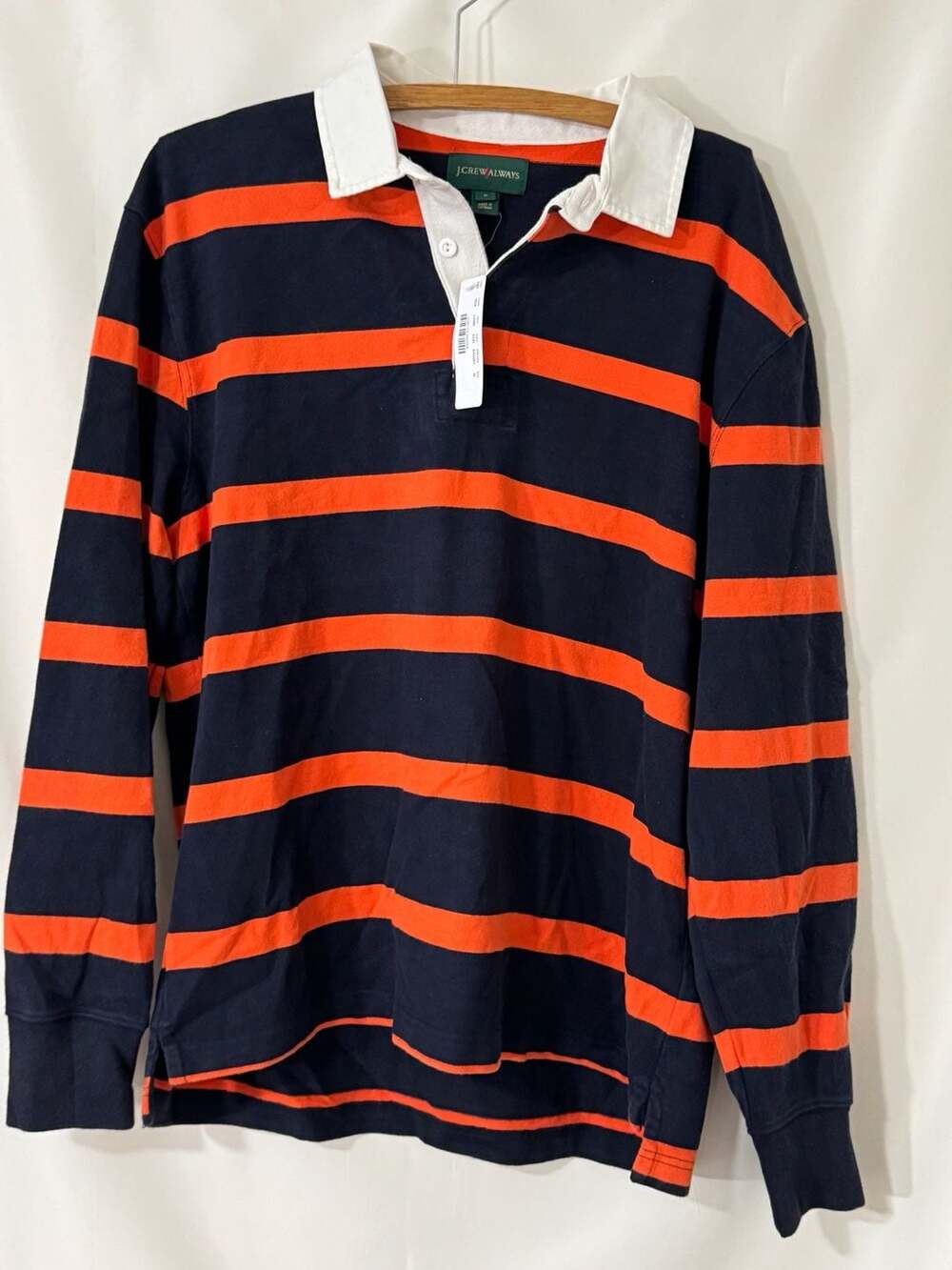 J. Crew Always Rugby Shirt Size M Navy Orange Striped